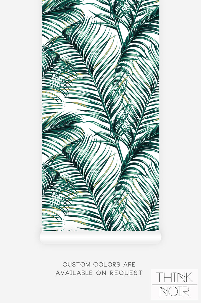 dark green tropical palm leaves removable wallpaper