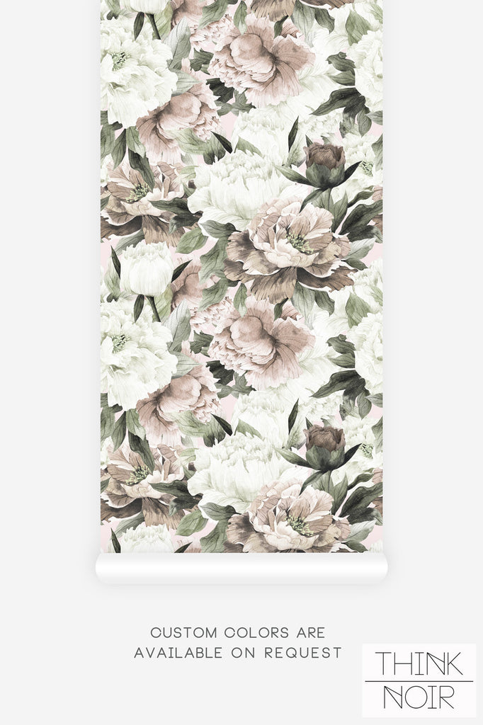 peony print wallpaper with watercolor effect