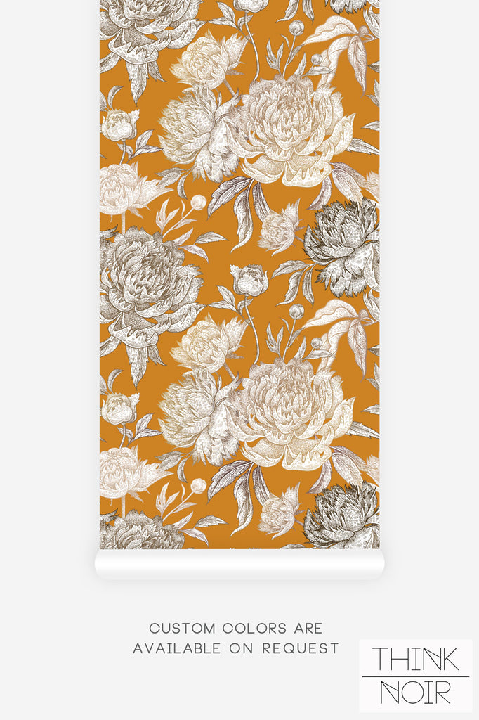 autumnal wallpaper design with floral peony print