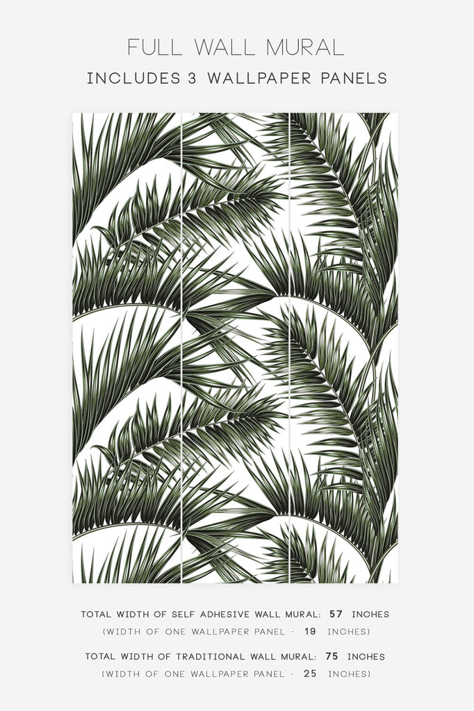large scale deep green palm leaves print wall mural