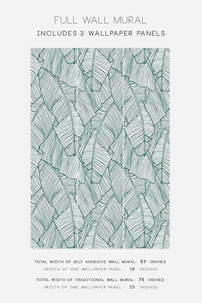 green accent wall wallpaper with banana leaf pattern