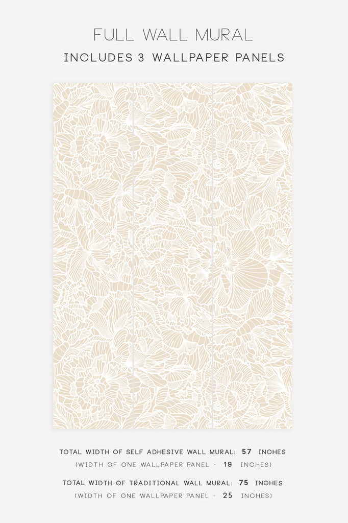 lace inspired beige wallpaper with floral prints