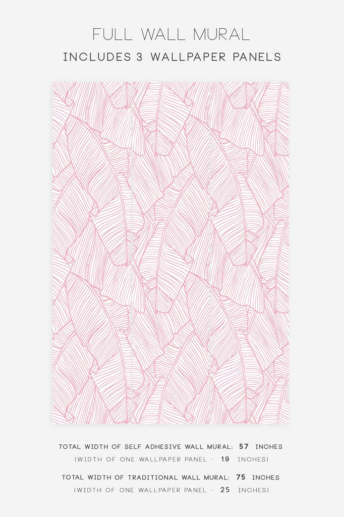 large scale pink tropical print wallpaper with banana leaves