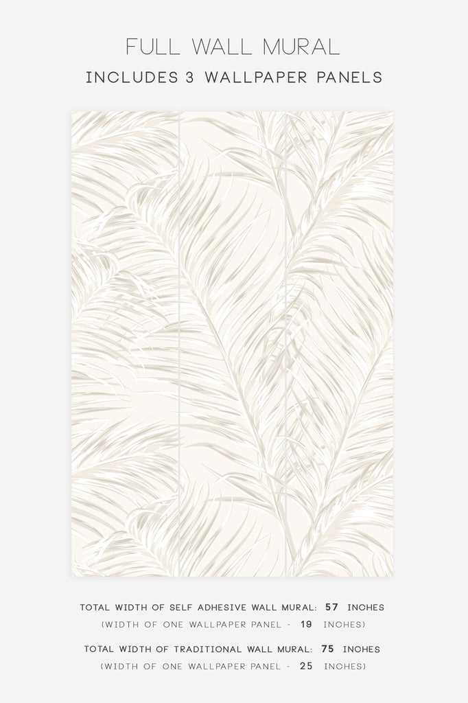 tropical palm leaves wall mural in neutral colors