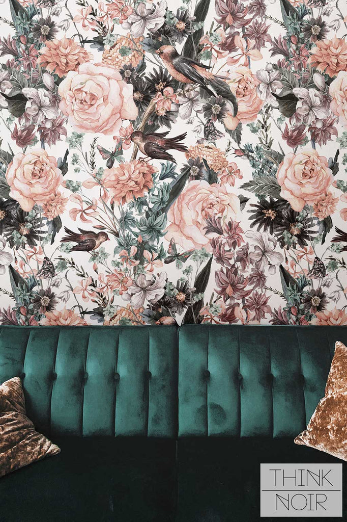 Boho floral garden design removable wallpaper
