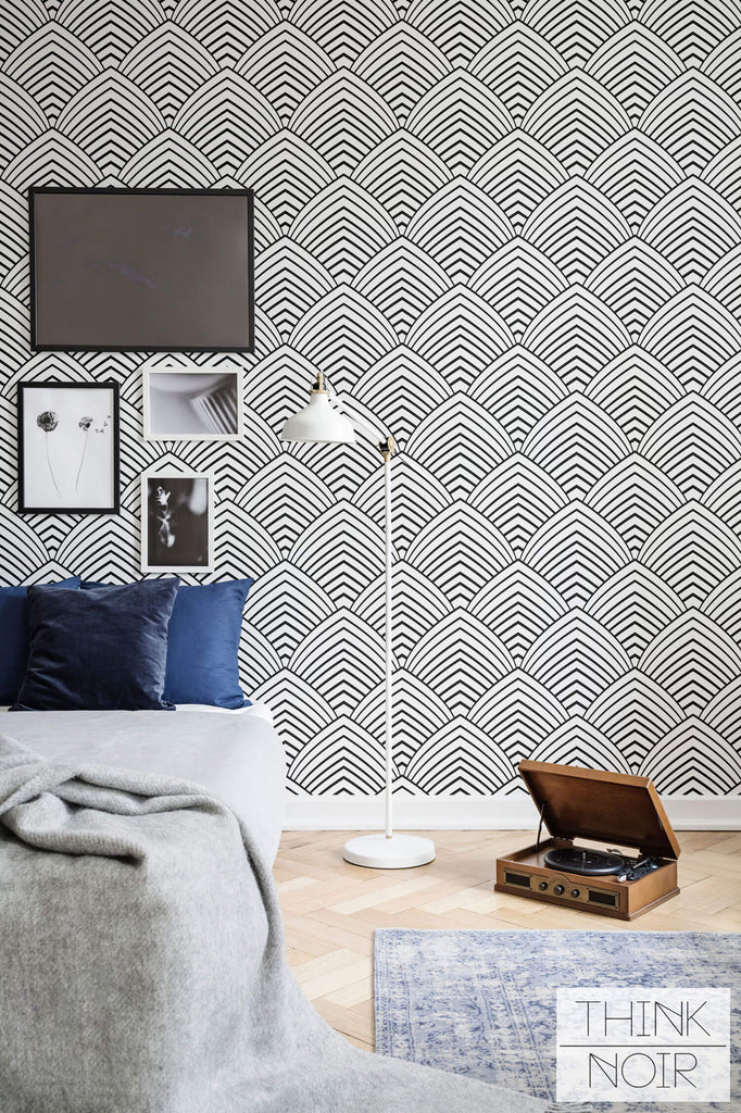 Geometric Art Deco accent wall wallpaper