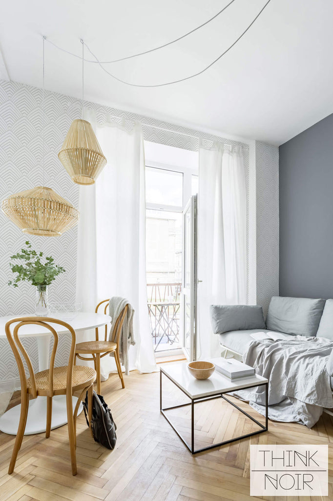 Simple scandinavian interior with wallpaper accent wall