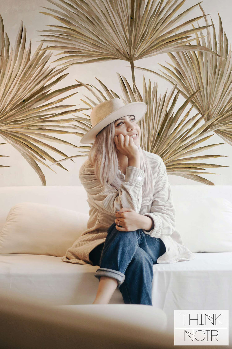 modern boho style palm leaf wall mural