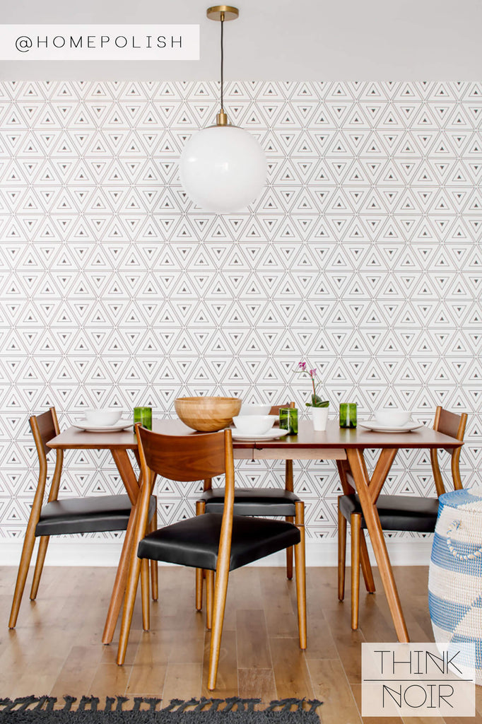 Modern Mid-century kitchen interior with geometric wallpaper